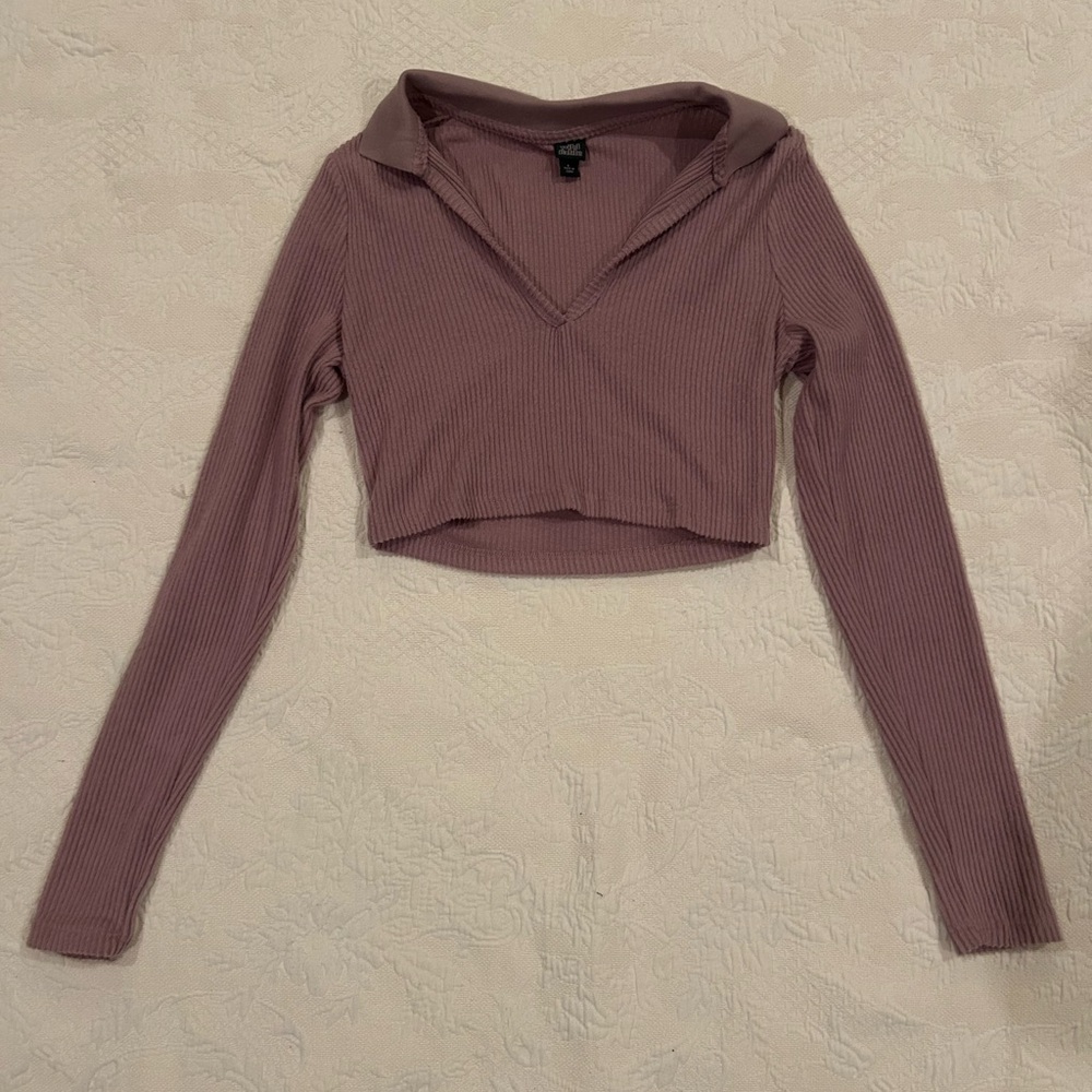Wild Fable Women's Mauve Long Sleeve Ribbed Crop-top